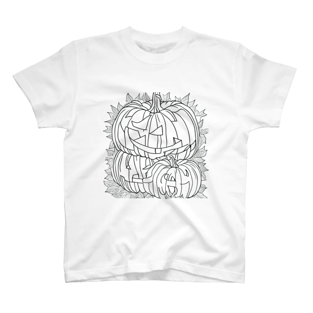 HirockDesignJapanのHappy Halloween ハッピーハロウィン モノクロ No.004 スタンダードTシャツ