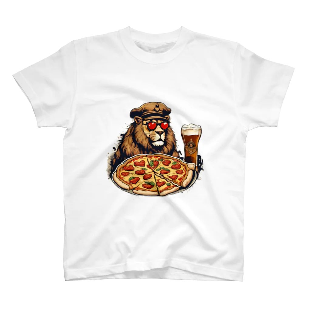 gorillArtの軍曹ライオンが愛するビールとピザ スタンダードTシャツ