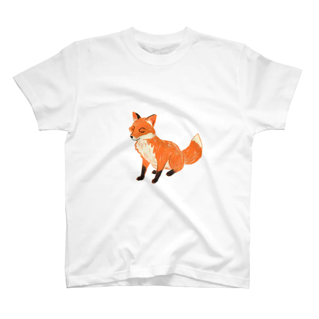 狐猫のふんわりショップの寝落ち寸前狐 スタンダードTシャツ