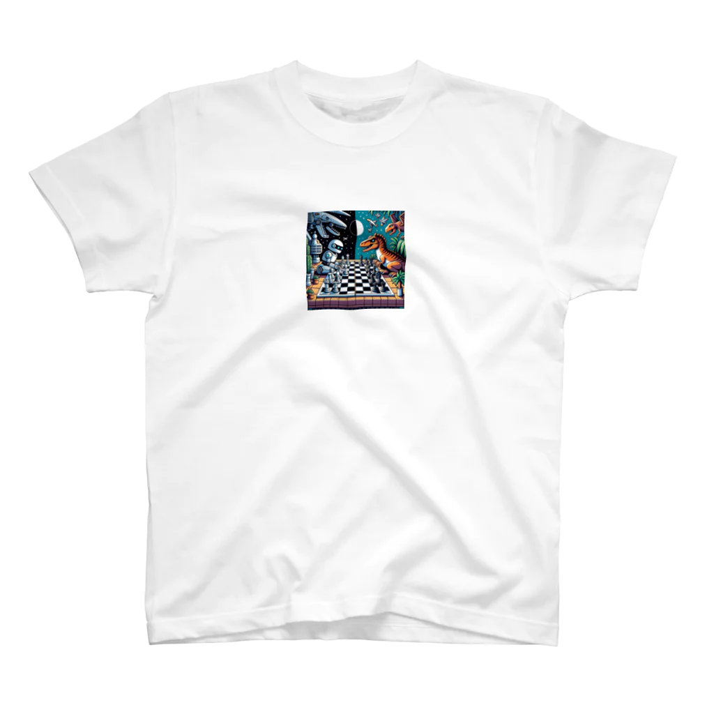 ワワジジドットクラブのロボットと恐竜のチェスゲームのドット絵D Regular Fit T-Shirt