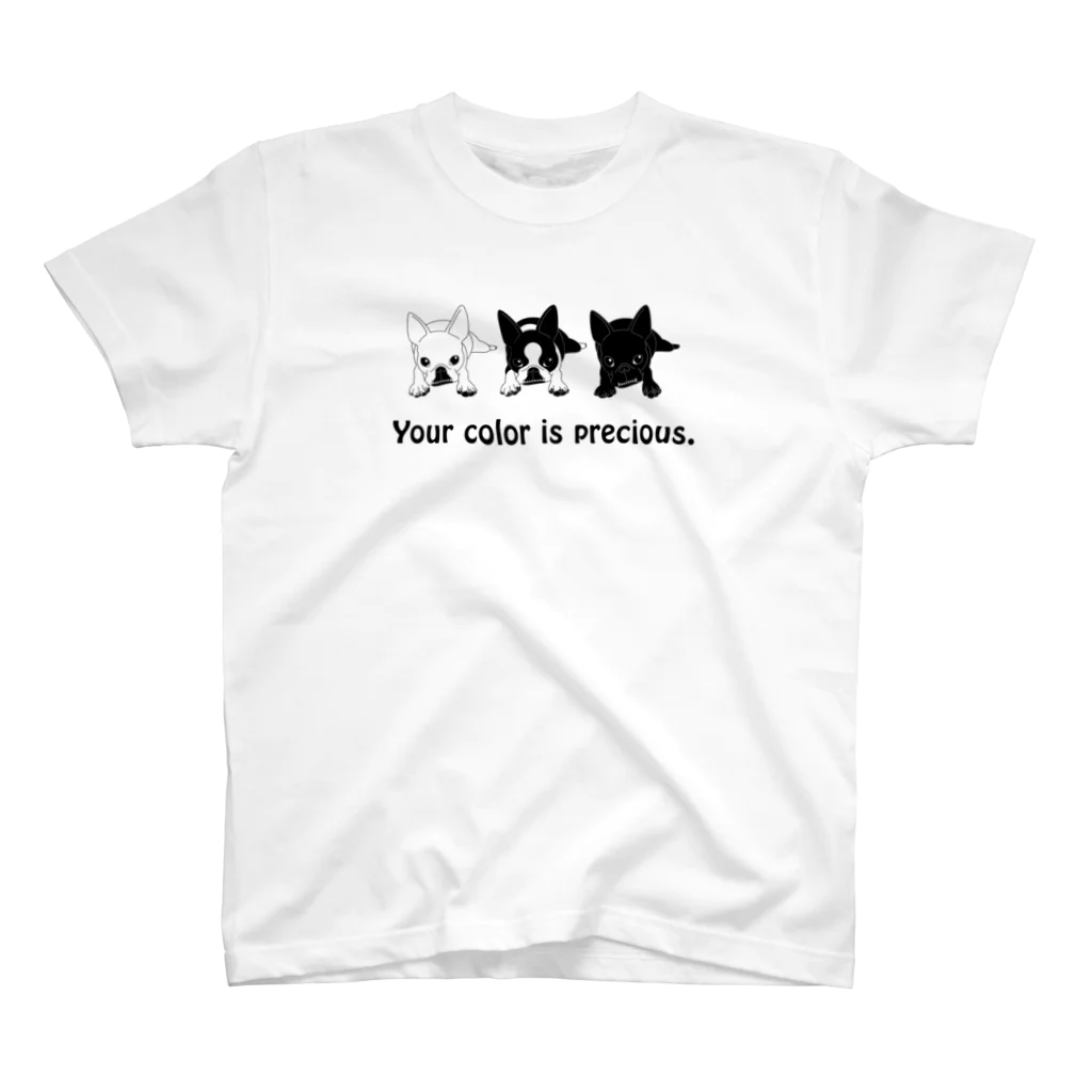 コチ(ボストンテリア)の3匹の鼻ぺちゃ犬(メッセージ)[v2.8k] Regular Fit T-Shirt