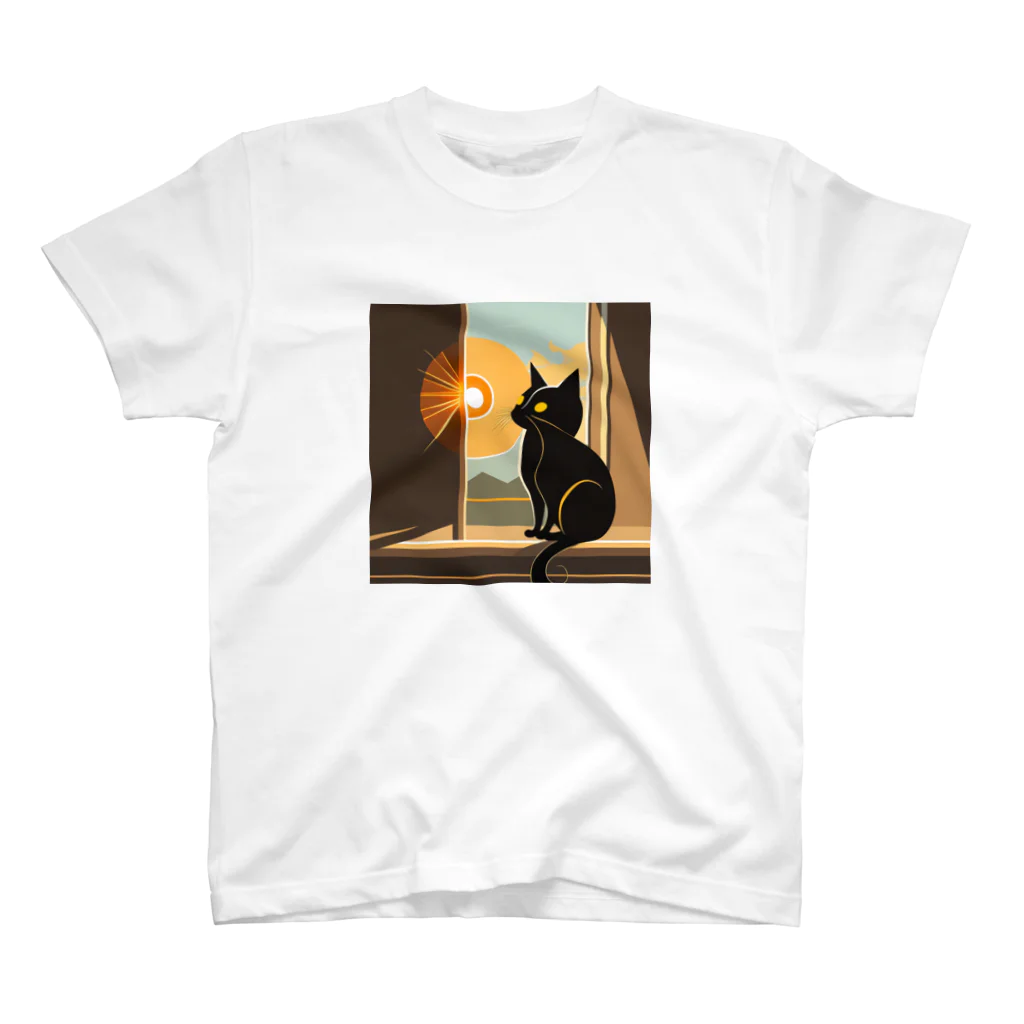 s-shopの朝焼けと黒猫 スタンダードTシャツ