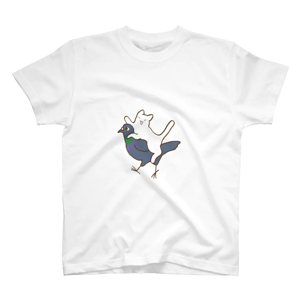 らららカスタネットの鳩に乗る猫 スタンダードTシャツ