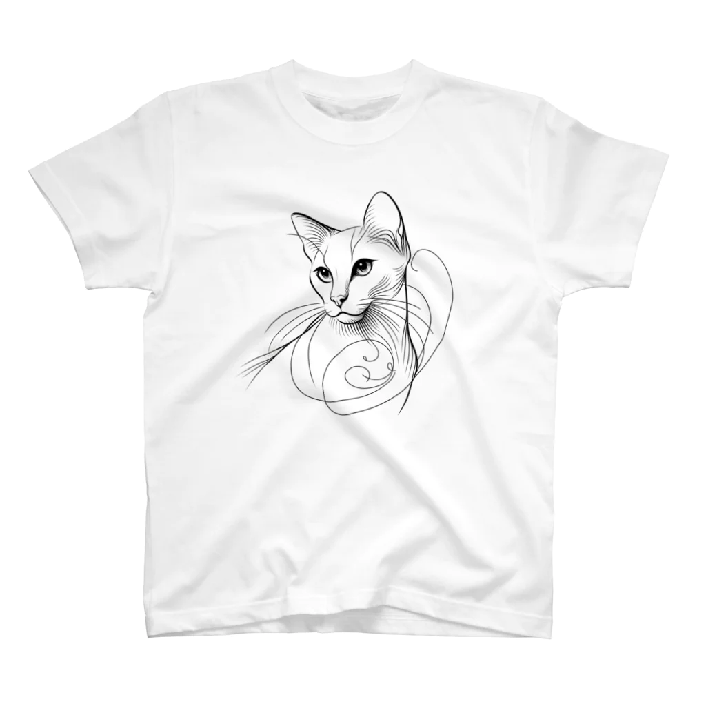 cat houseのline drawing white cat Regular Fit T-Shirt