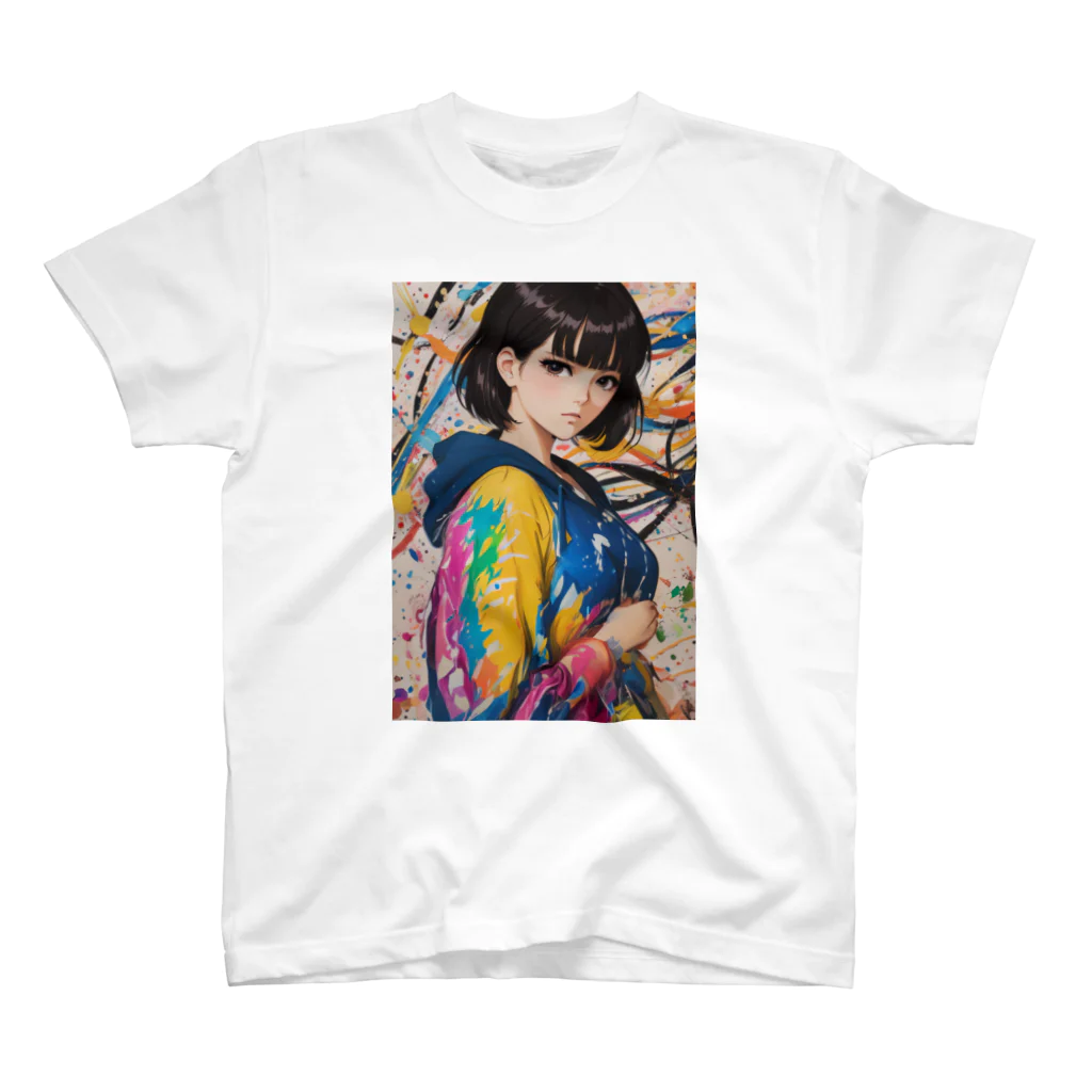 80s pop anime artの彼女はみなぎるエネルギーと魅力を放つ スタンダードTシャツ