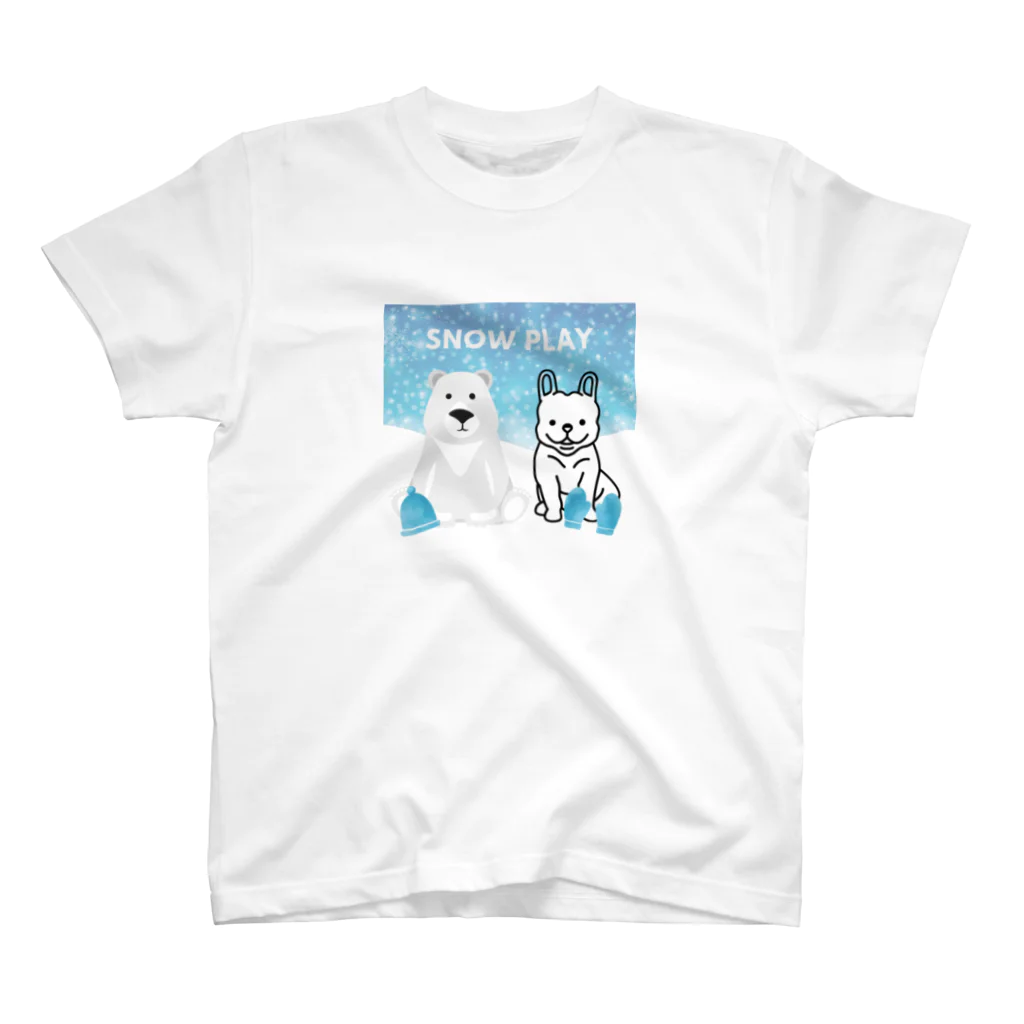 FRENCHIEのしろくまと雪遊びを楽しむフレブル🧤 スタンダードTシャツ