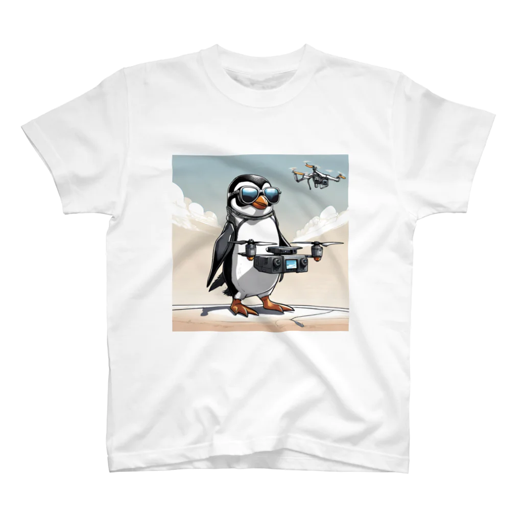 KenySignsのペンギンのドローン操縦士のイラストグッズ スタンダードTシャツ