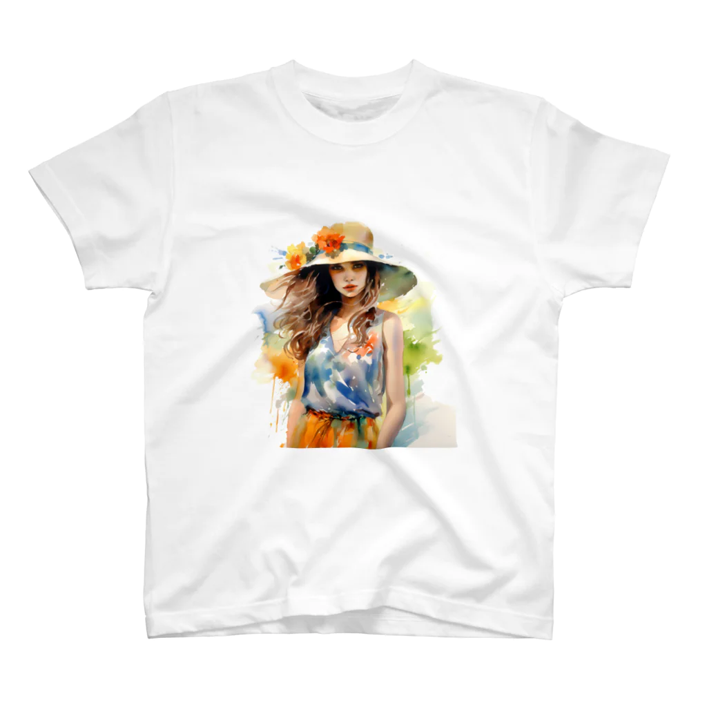 Decor&LuxuryVenusのLovely Flower-Hat Girl in Nature Regular Fit T-Shirt