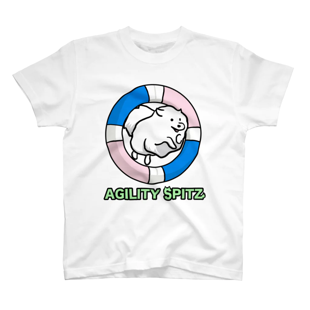 ehime@けだま&もち＆すみのAGILITY SPITZ「ぴょ〜んと飛ぶよ」 スタンダードTシャツ