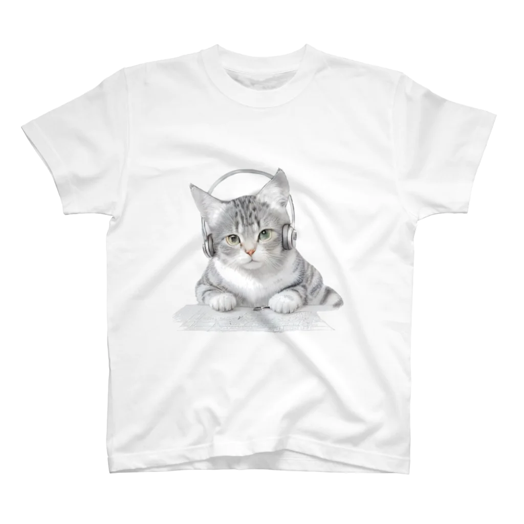 姫とすずり。のヘッドホンねこ スタンダードTシャツ