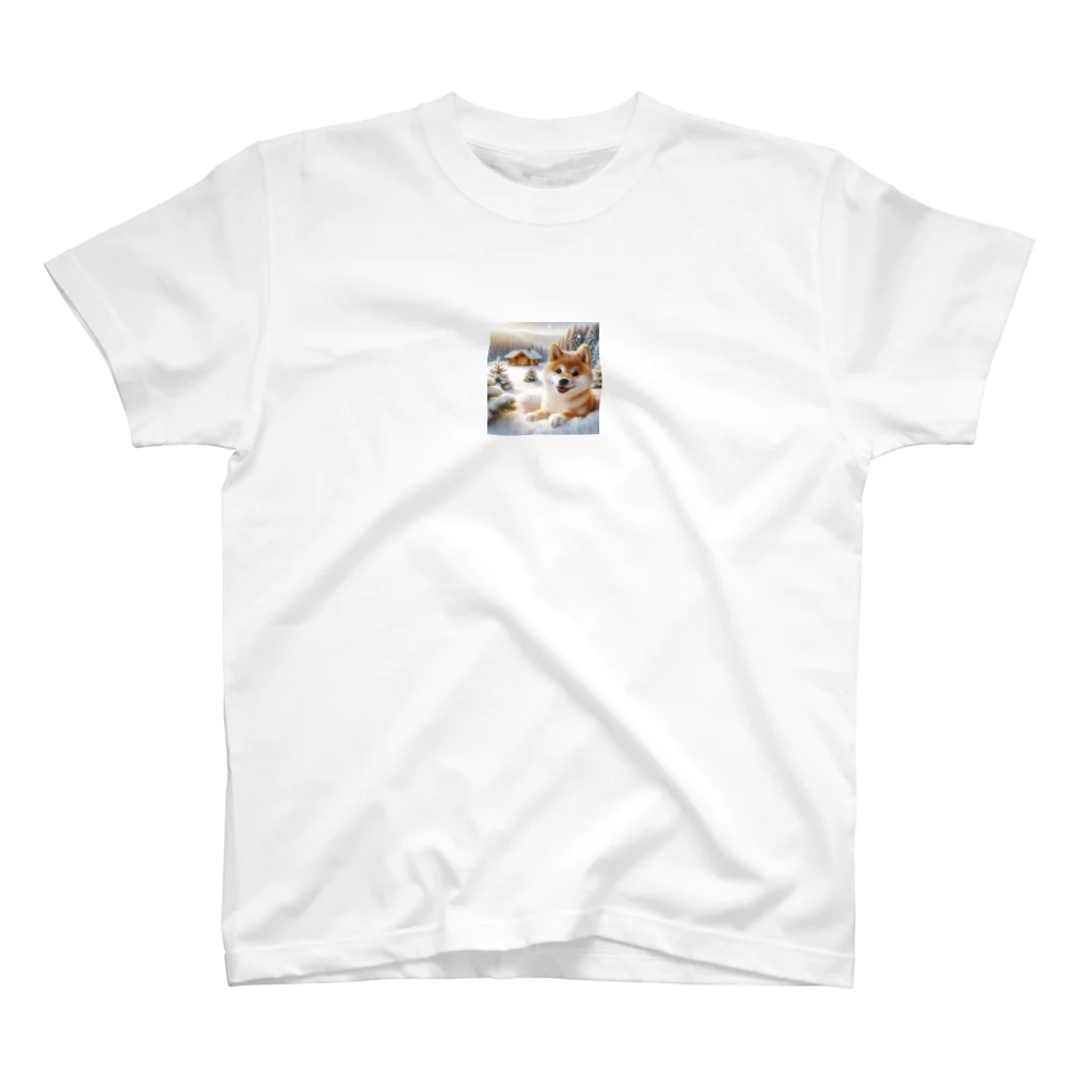tai5567の雪景色の柴犬モナコ スタンダードTシャツ