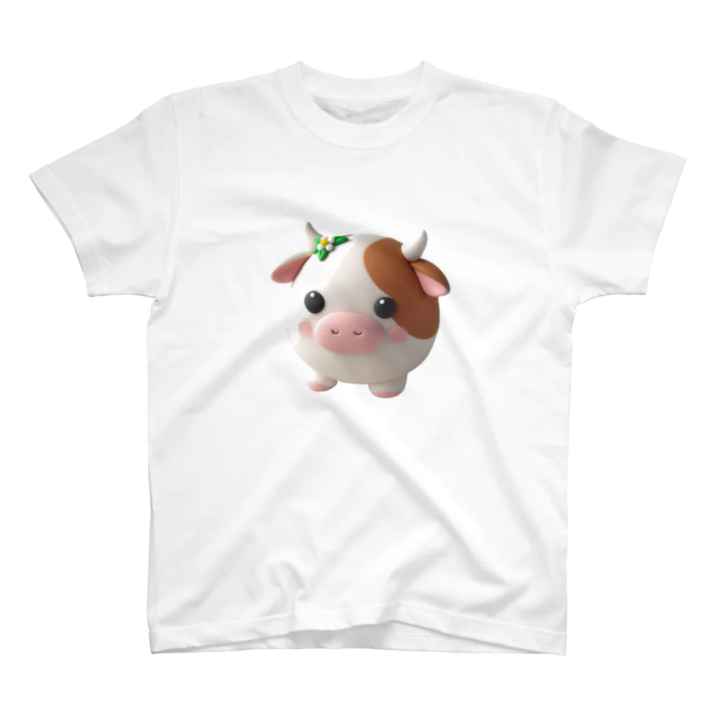 終わらない夢🌈の可愛い💕まんまる◯シリーズ✨　牛🐮 スタンダードTシャツ