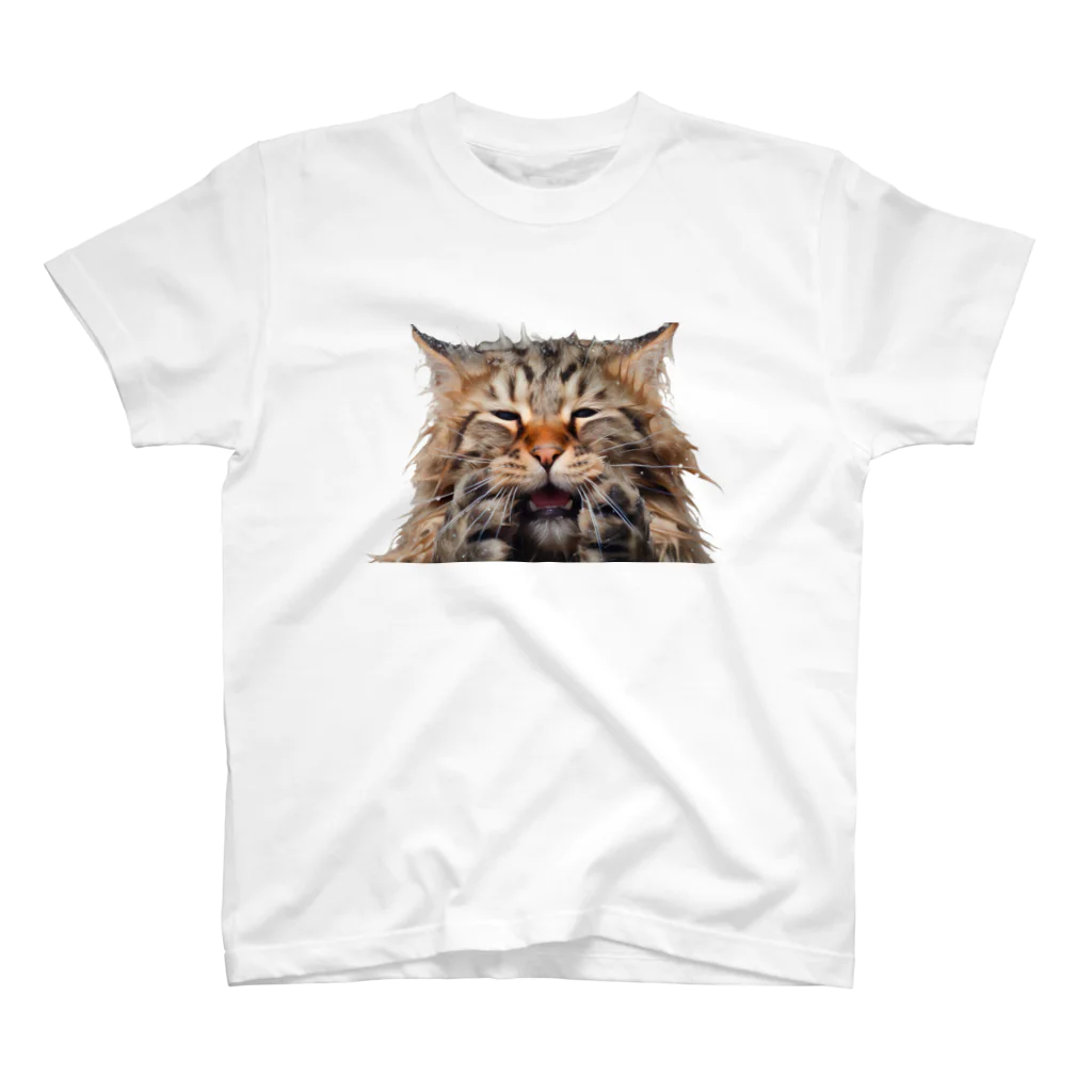 日向ぼっこのずぶ濡れ猫 Regular Fit T-Shirt