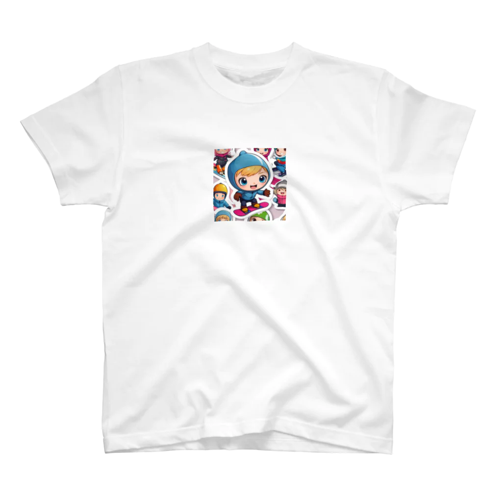 m222web-shopのスノーボードとキャラクターたちのイラストグッズ スタンダードTシャツ