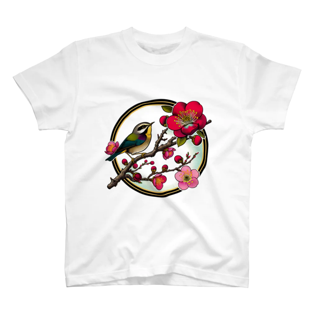 manyou-lab_Ukiyo-eの浮世絵 梅とウグイス Ukiyoe Plum And Japanese Bird [UUU-DL-SR001-0005] Regular Fit T-Shirt