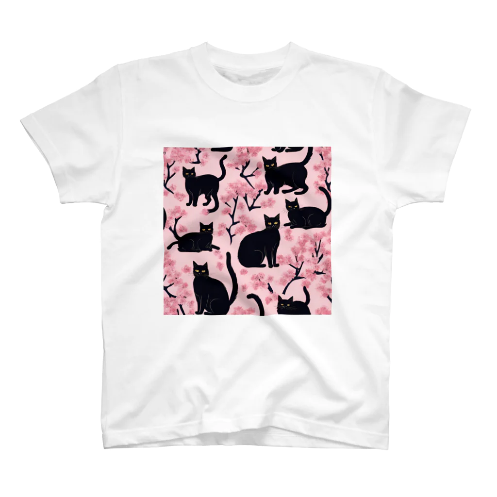 春夏秋冬。の黒猫と桜 Regular Fit T-Shirt