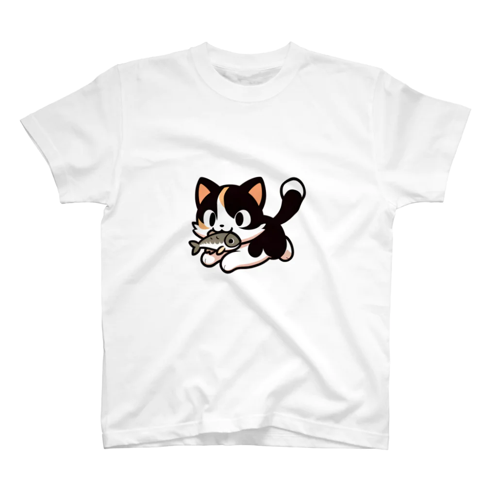 NyanClosetのお魚くわえて走る猫です。 Regular Fit T-Shirt