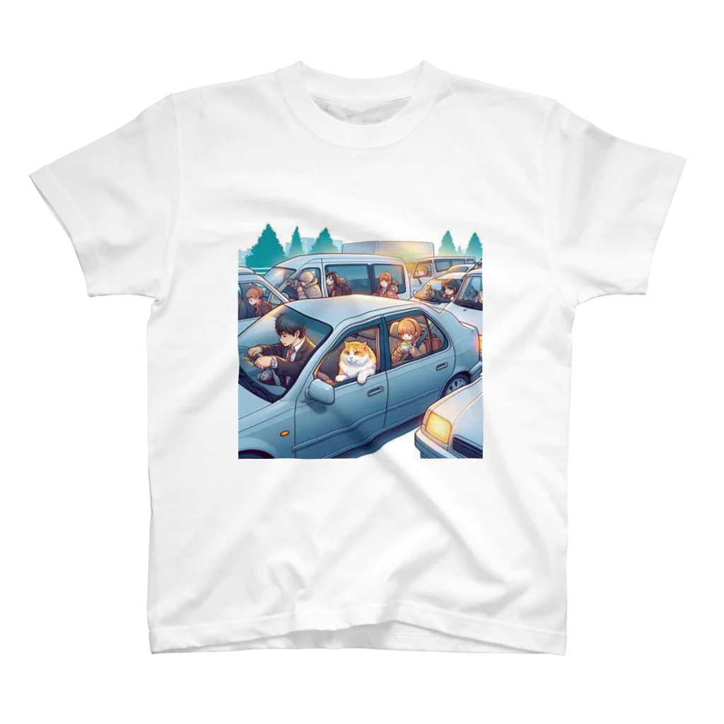 猫は癒やしの猫と渋滞 スタンダードTシャツ