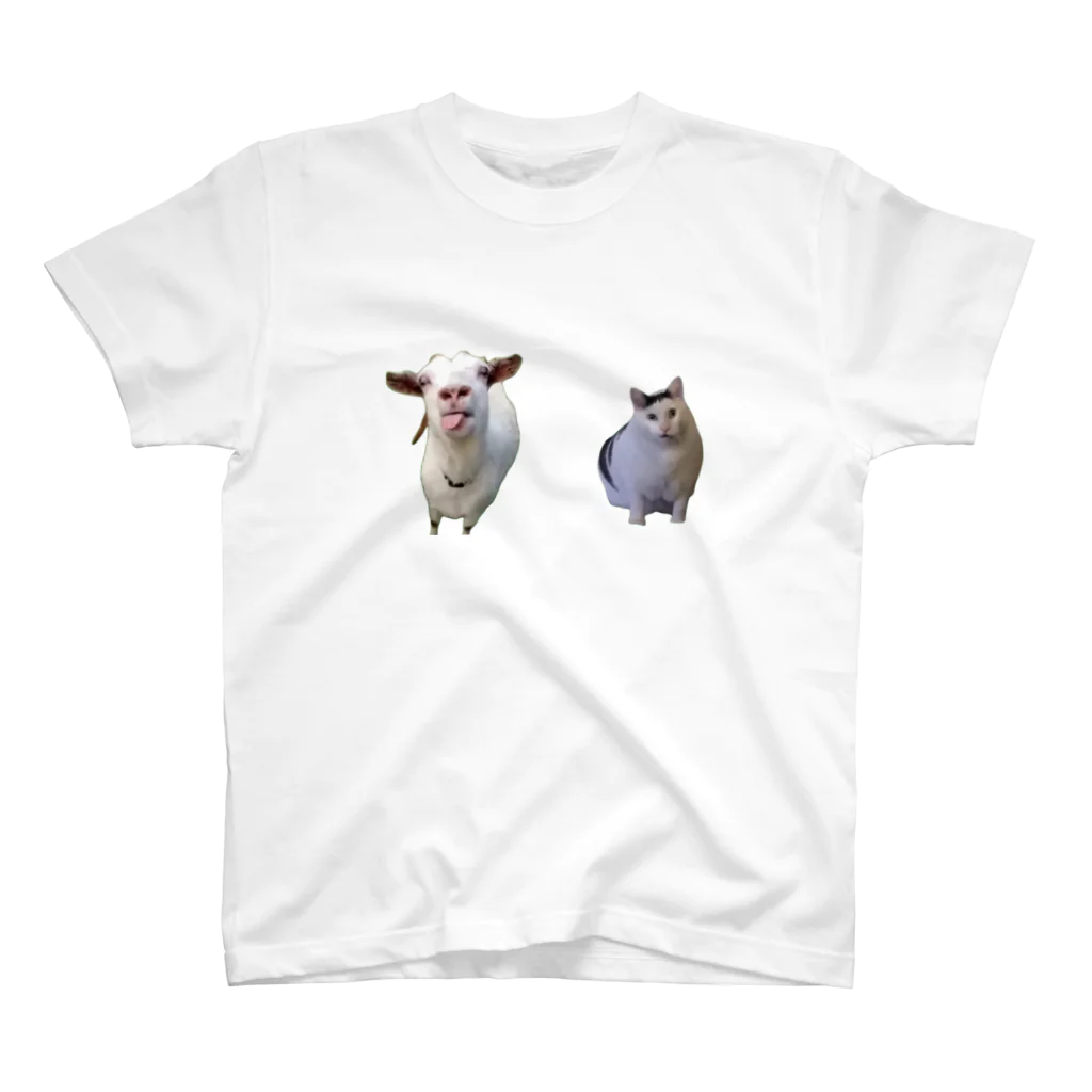 猫ミームグッズの【猫ミーム】ヤギとhuh？猫 Regular Fit T-Shirt