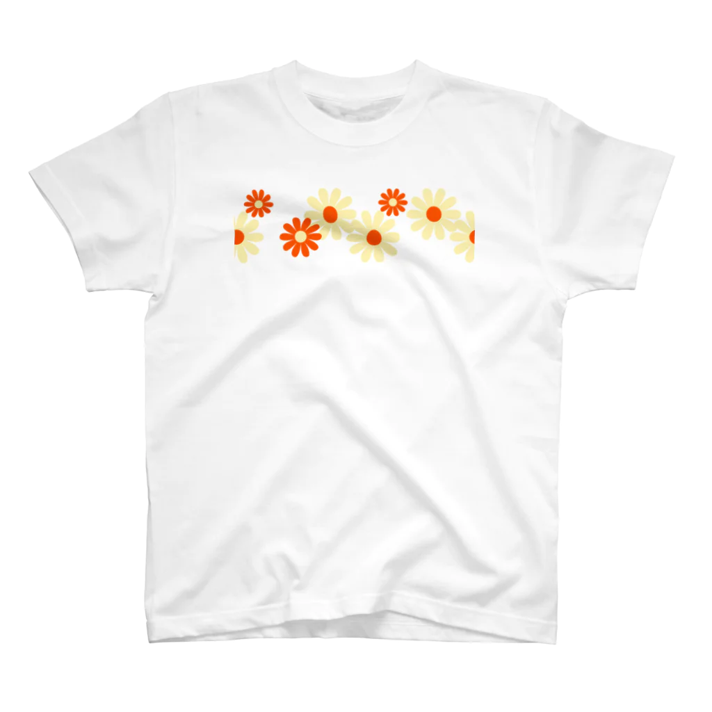 kazeou（風王）のレトロ風花(8枚)黄・オレンジ スタンダードTシャツ