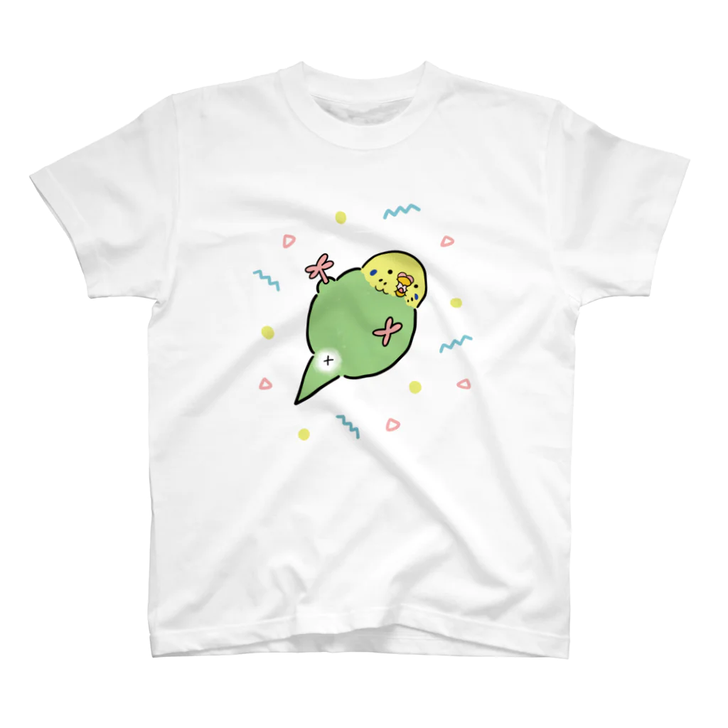 ぴっぴ's shopのふわふわおちりのインコちゃん02 スタンダードTシャツ