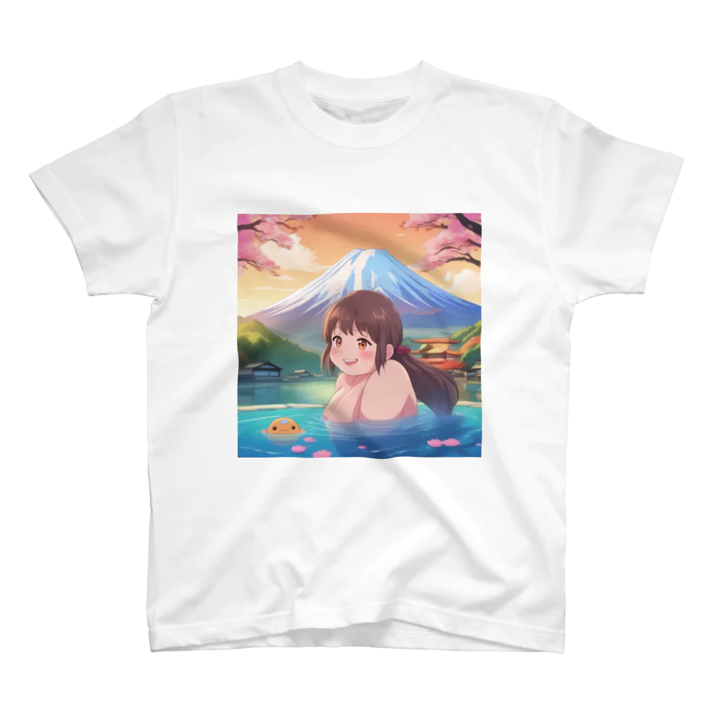 west97の富士山絶景にある露天風呂のかわいい女の子 スタンダードTシャツ