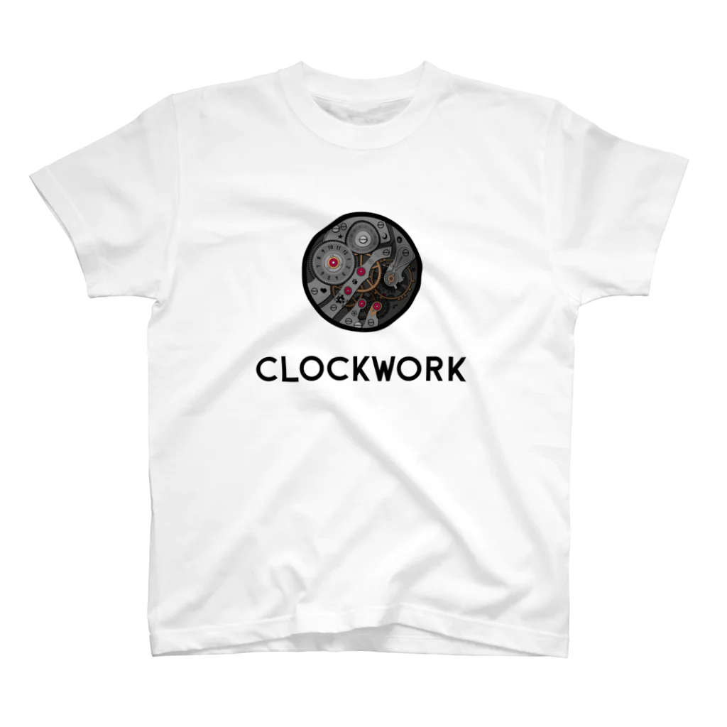 コチ(ボストンテリア)の時計仕掛けのイラストとCLOCKWORKロゴ Regular Fit T-Shirt