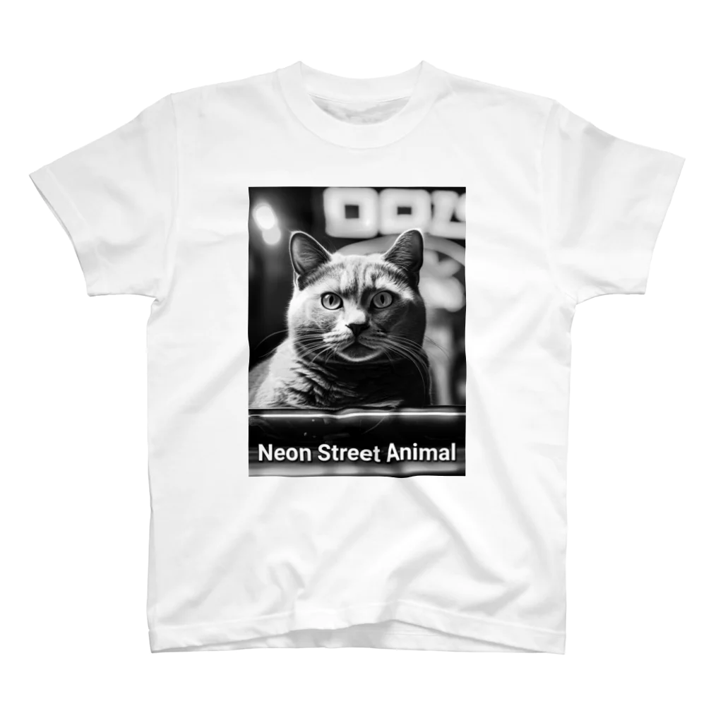ネオンストリートANIMALのロゴWBまがお猫#3【ネオンストリートcat】 スタンダードTシャツ