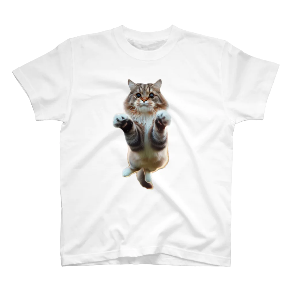 Y'z Fashion Hideoutの飛びつく猫 スタンダードTシャツ