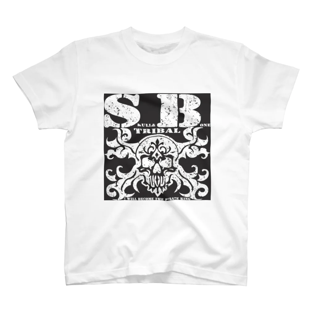 Ａ’ｚｗｏｒｋＳのSKULL&BONE TRIBAL GRUNGE WHT ON BLK スタンダードTシャツ