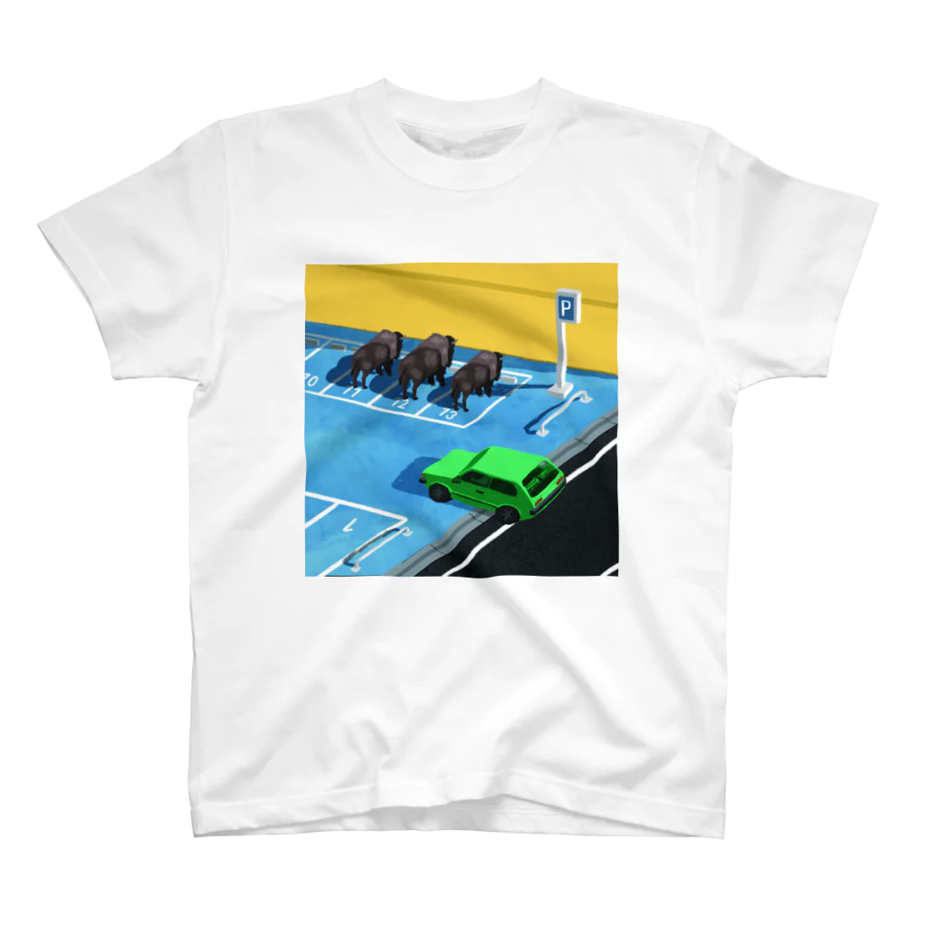 monomawaruの駐車場でのバイソンたち / Bisons at the parking lot スタンダードTシャツ