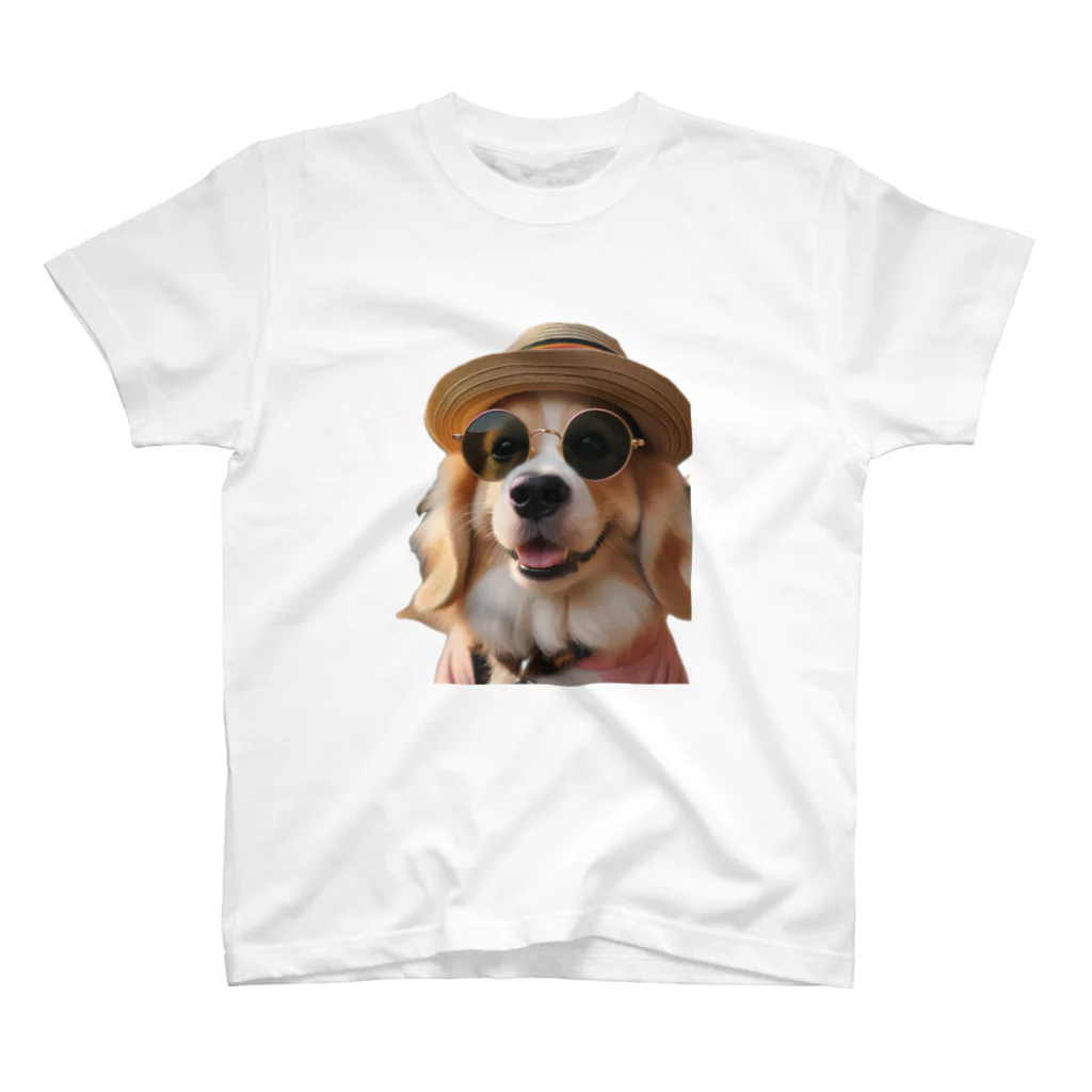 AQUAMETAVERSEのサングラスをかけた、かわいい犬 Marsa 106 スタンダードTシャツ