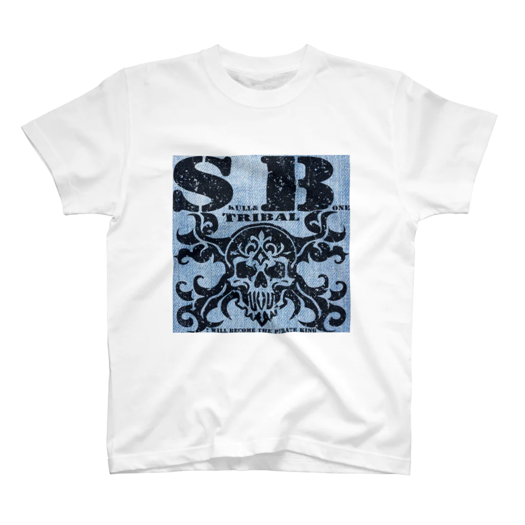 Ａ’ｚｗｏｒｋＳのSKULL&BONE TRIBAL GRUNGE BLK ON DENIM Regular Fit T-Shirt