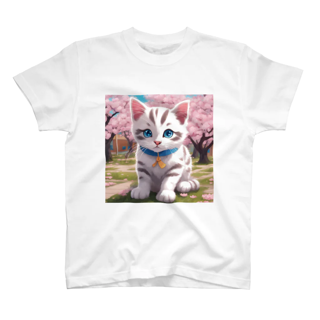 yoiyononakaの春と桜と虎縞白猫02 スタンダードTシャツ