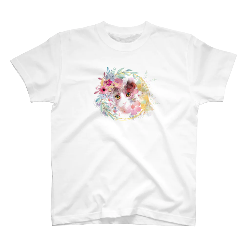 Mille-Feuille(ミルフィーユ）ファッション館の猫と花輪 スタンダードTシャツ