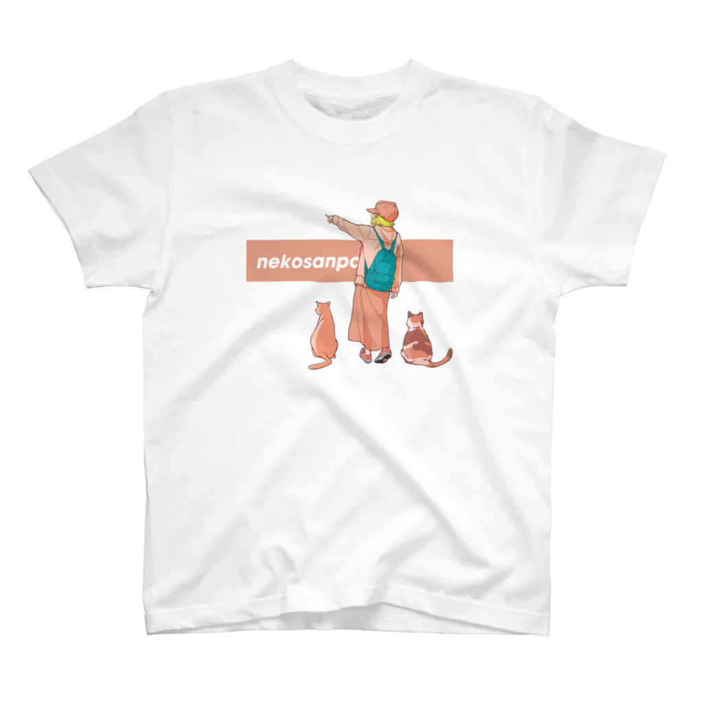 たのしい屋さんの猫と散歩する女の子 スタンダードTシャツ