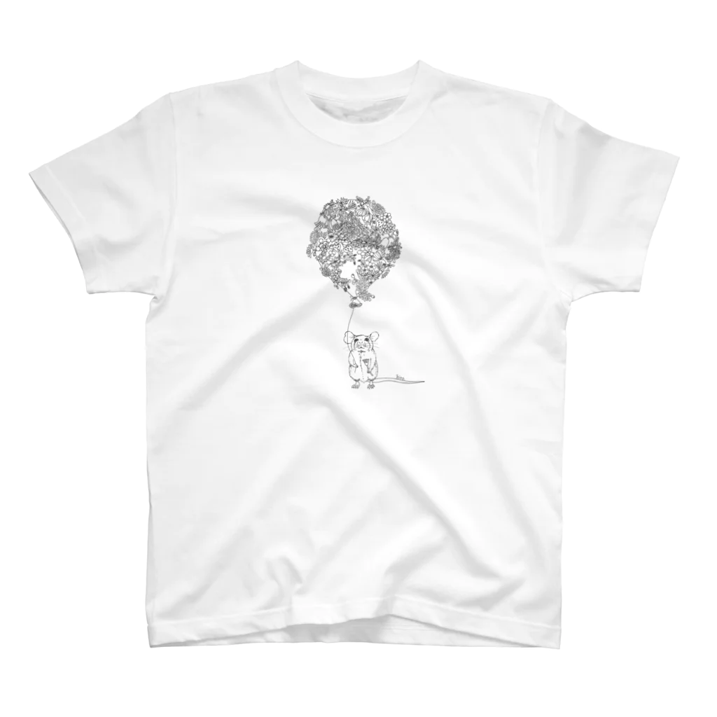 HIRO_OSAKA_illustrationの幸せのネズミさんグレーライン Regular Fit T-Shirt