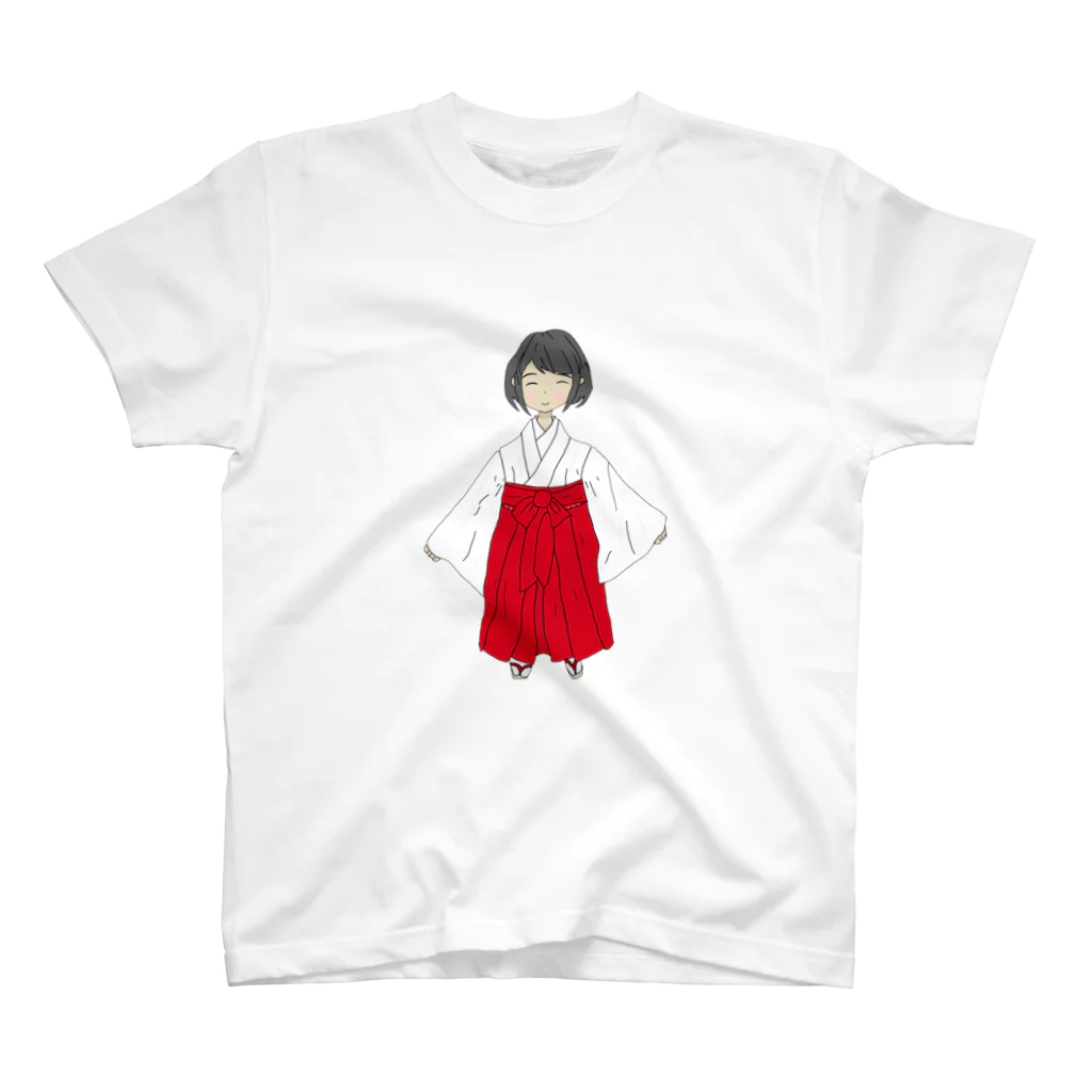 メイド産業　矢絣鉄道•和装鉄の関西メイドオリジナル　巫女さん　イラスト スタンダードTシャツ