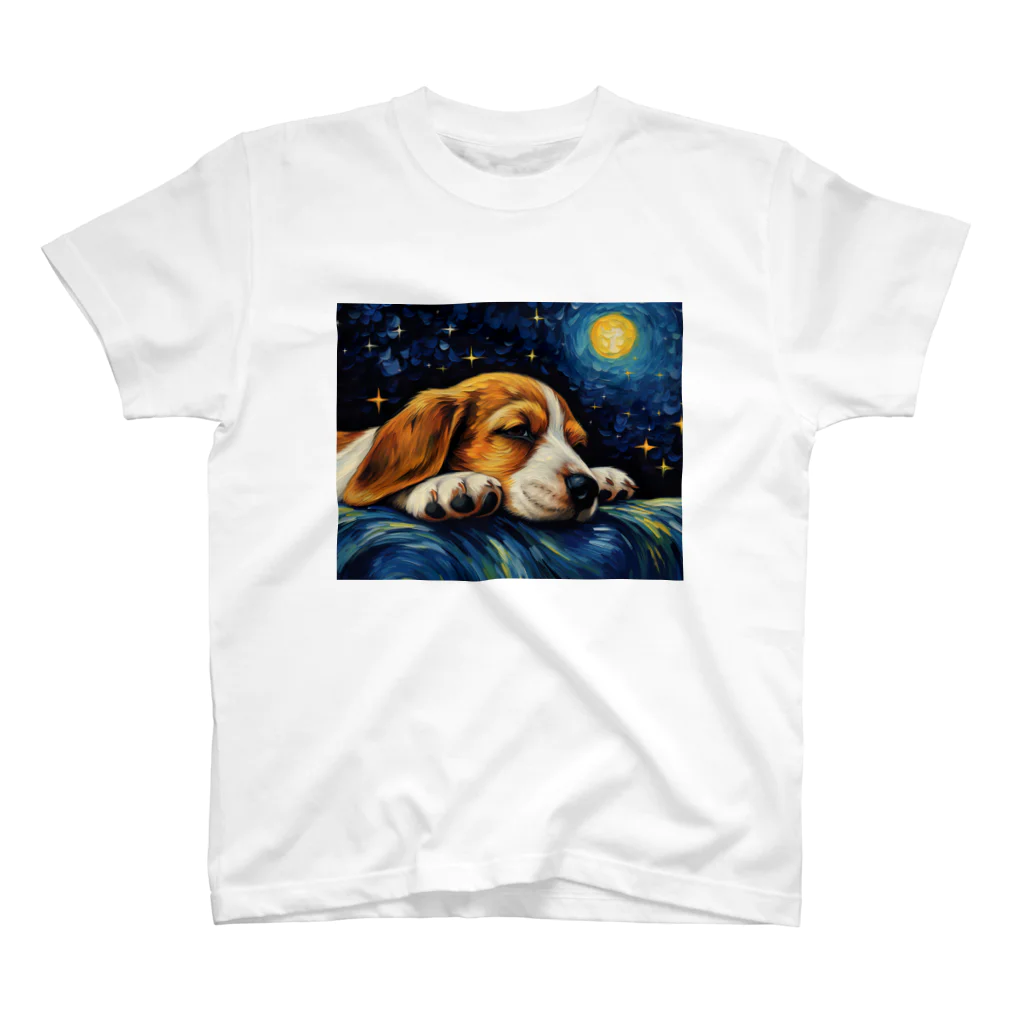 Dog Art Museumの【星降る夜 - ビーグル犬の子犬 No.2】 スタンダードTシャツ