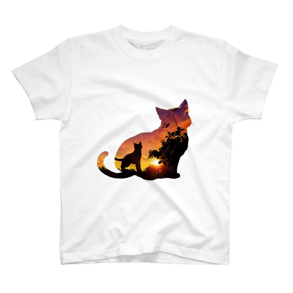 猫との風景の夕焼けと猫と猫002 スタンダードTシャツ