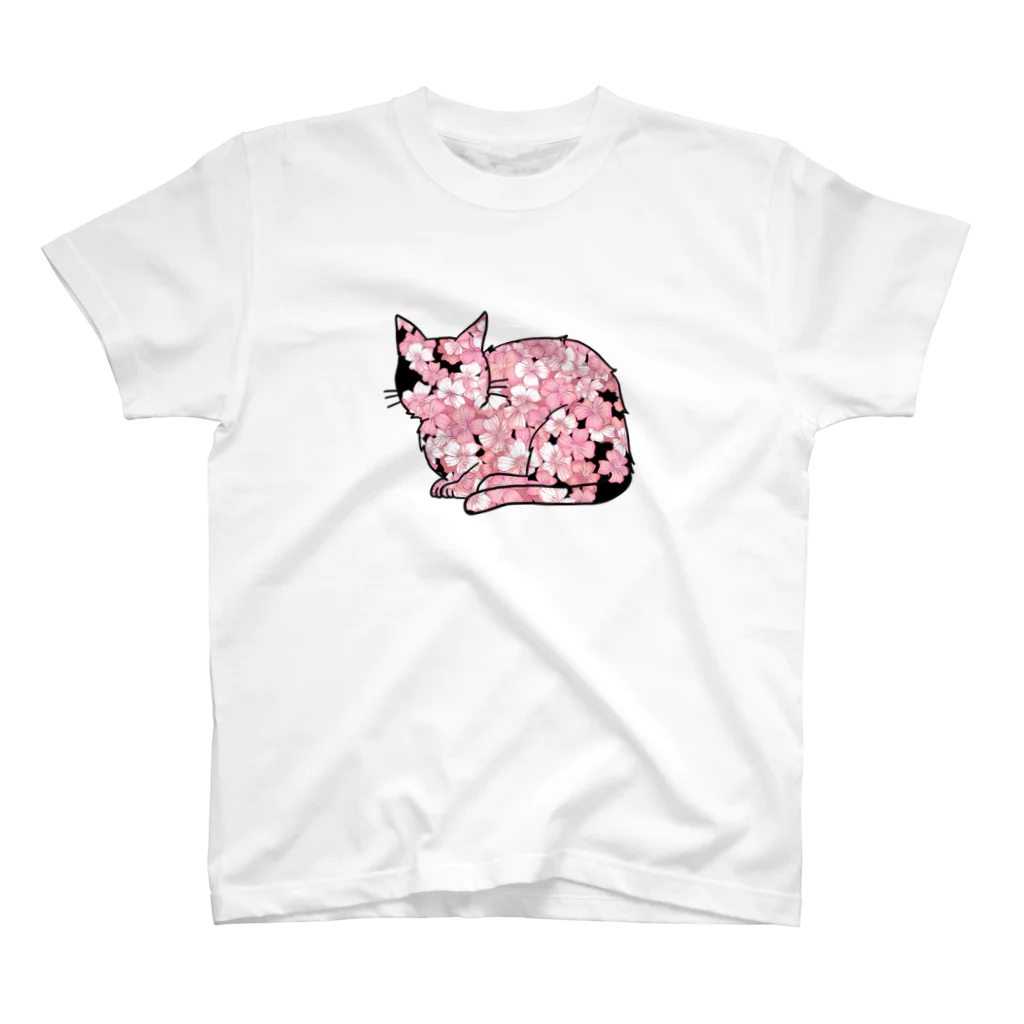 parucatsの桜猫Tシャツ【cherry blossom cat】sit スタンダードTシャツ