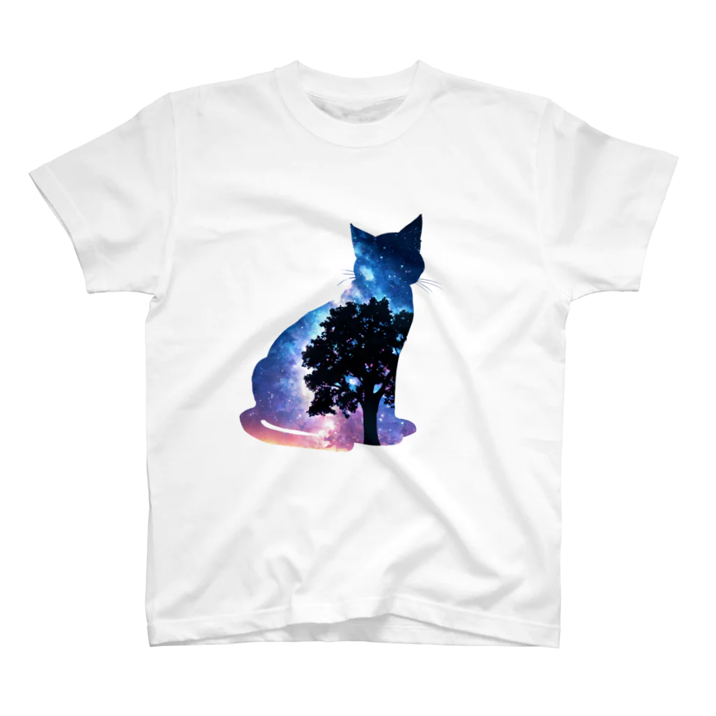 猫との風景の星空と猫_008 スタンダードTシャツ