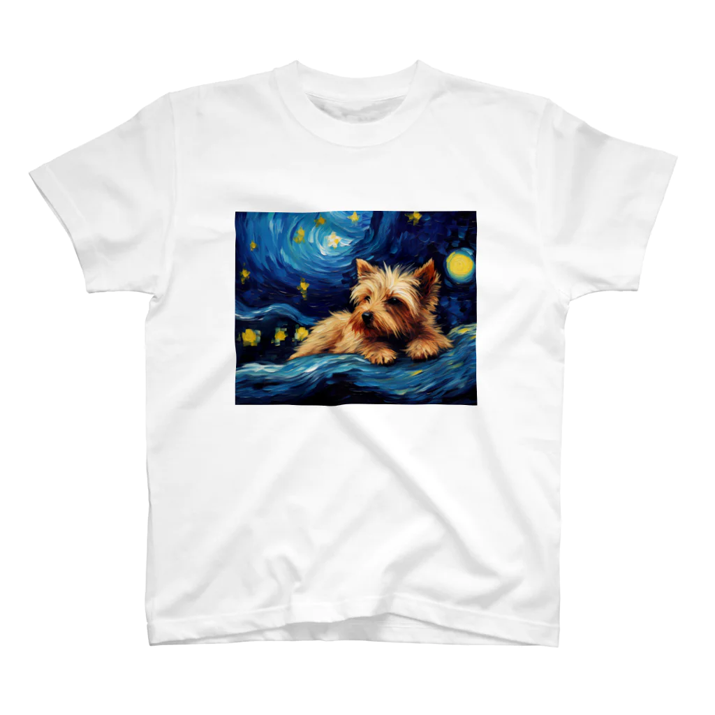 Dog Art Museumの【星降る夜 - ヨークシャーテリア犬の子犬 No.1】 スタンダードTシャツ