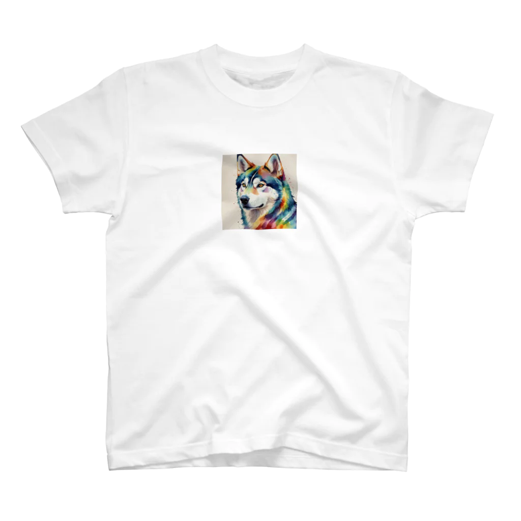 LGBTQ-のオオカミレインボーアート スタンダードTシャツ