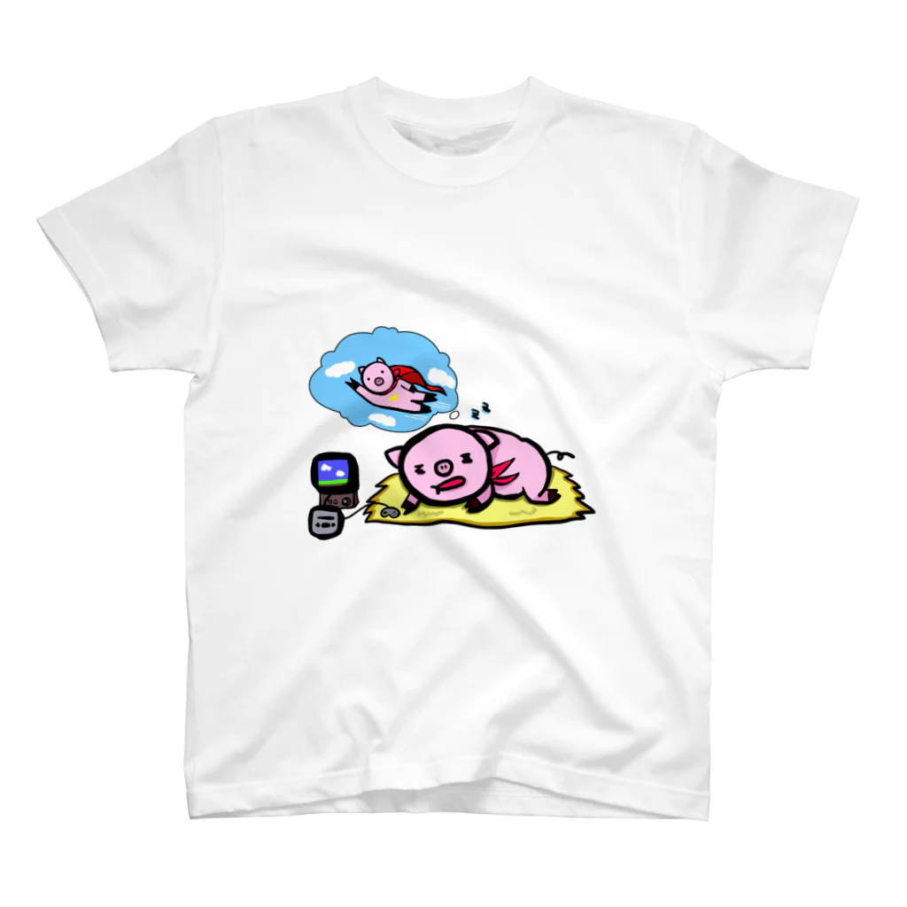 ぴぐすたのゲームでぐっすりだぶー スタンダードTシャツ