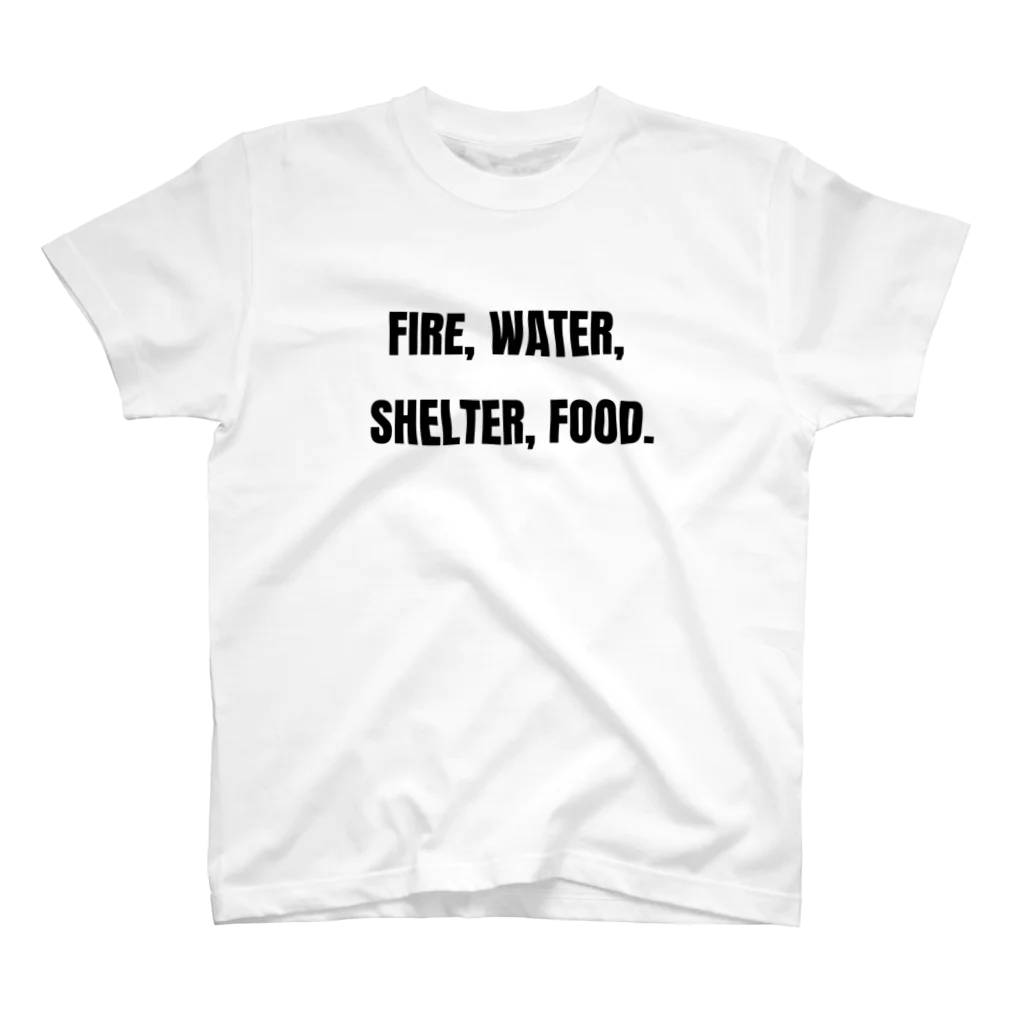 貴重なタンパク源のFire, water, shelter, food.（貴重なタンパク源） Regular Fit T-Shirt