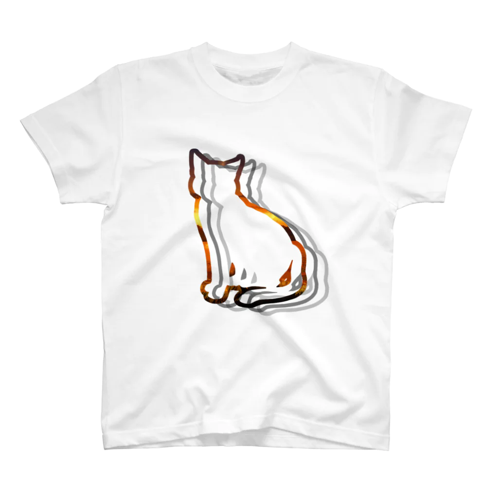 猫との風景のおすわり枠ねこ_赤 スタンダードTシャツ