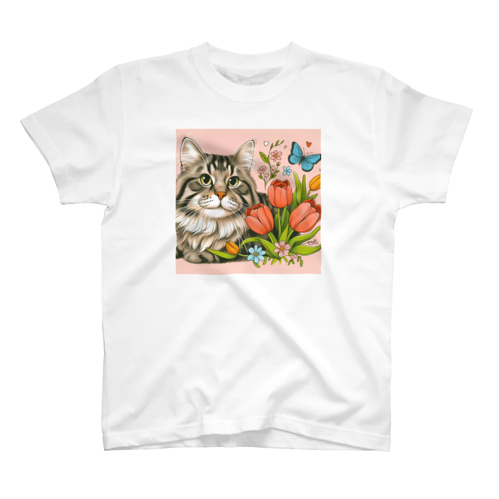 Y m @Y's shopの猫とチューリップ Regular Fit T-Shirt