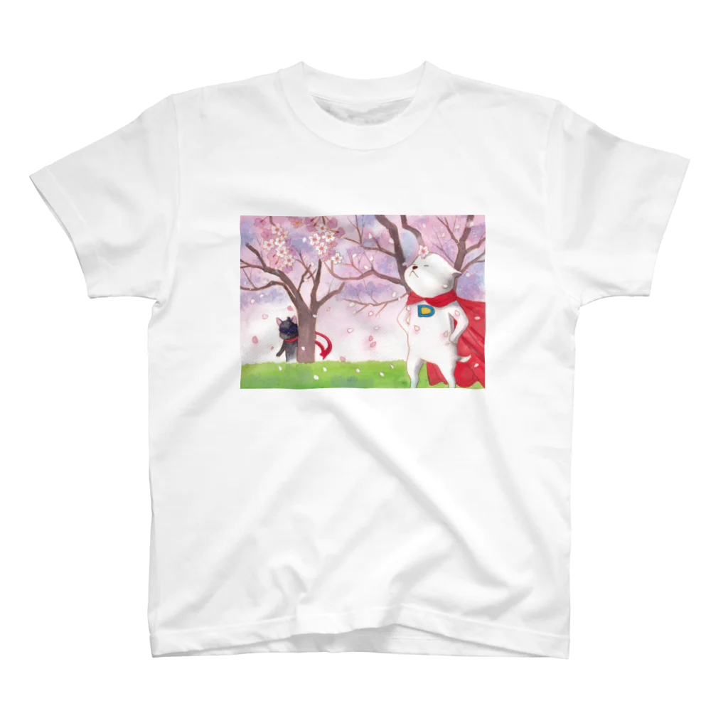 chirosukemaronの花見を楽しむ子犬マン（…と怪盗黒猫） スタンダードTシャツ