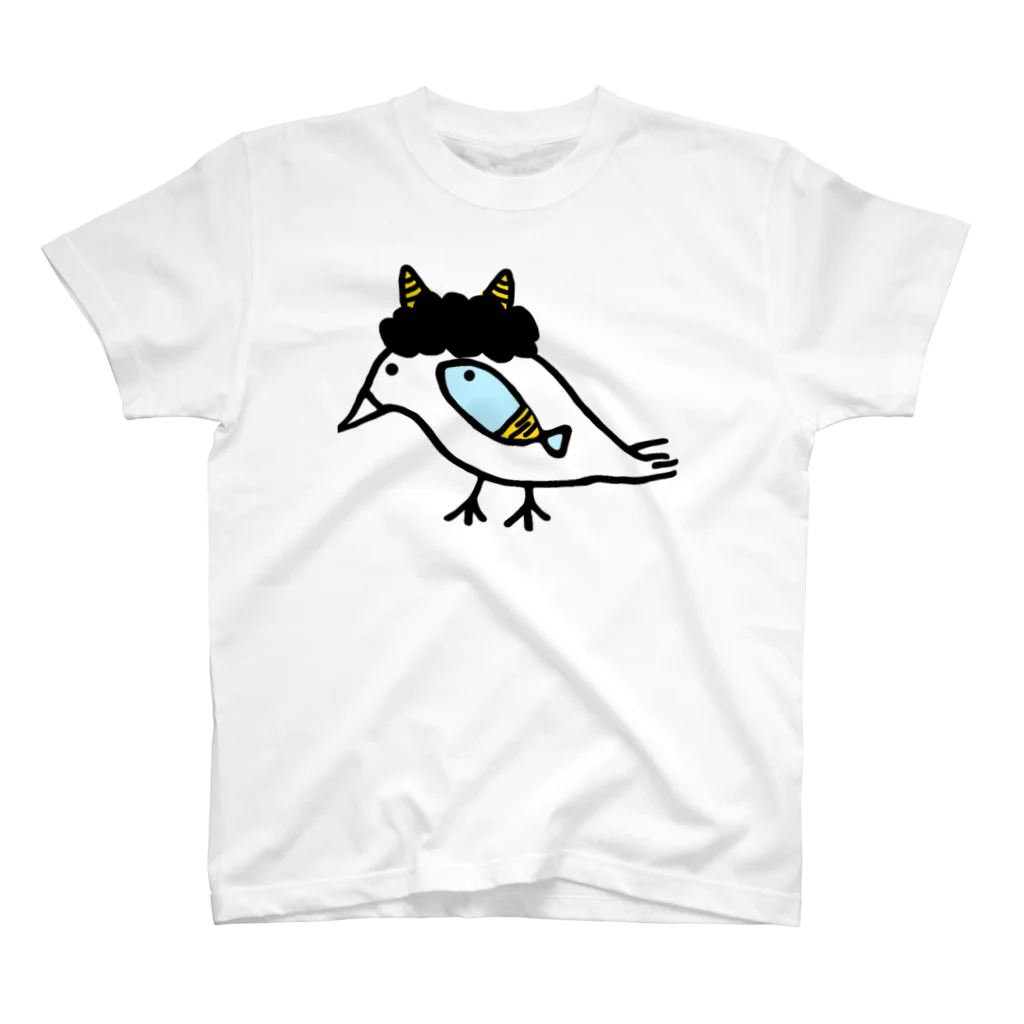 あおだま雑貨店の鳥と魚のねこぜちゃん(おにねこぜちゃん)*おおきめデザイン Regular Fit T-Shirt